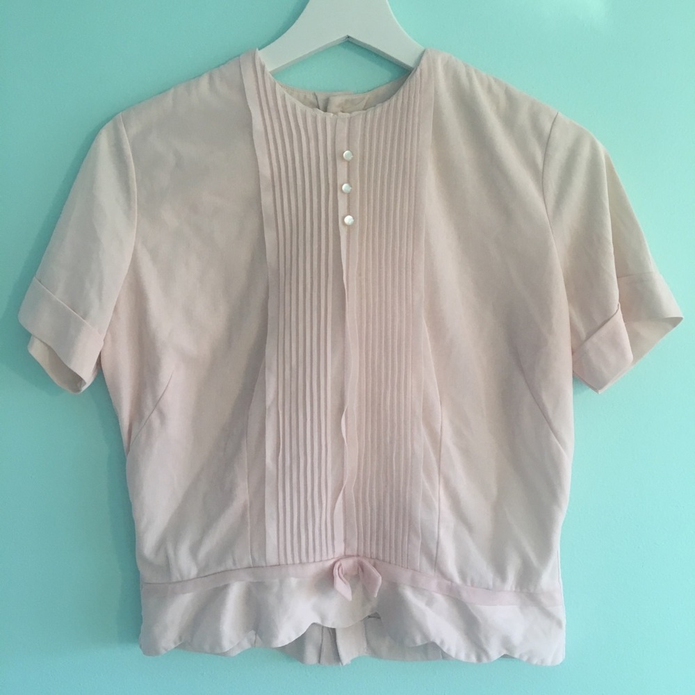 40s-50s pink pastel sheer chiffon scallop blouse